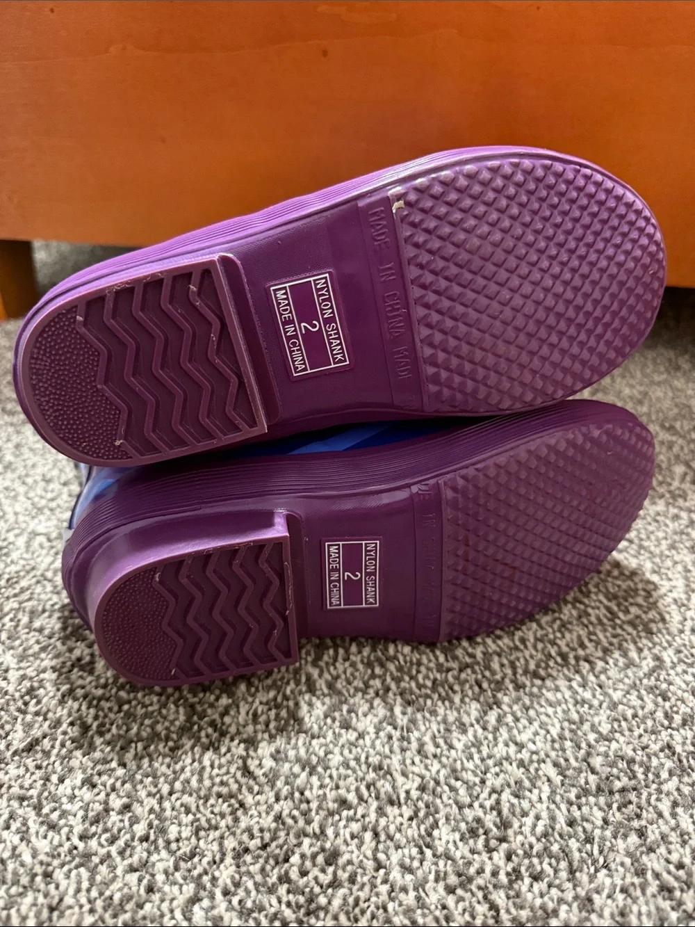 L.L. Bean Kids Striped Rain Boots - Blue & Purple | size 2 kids